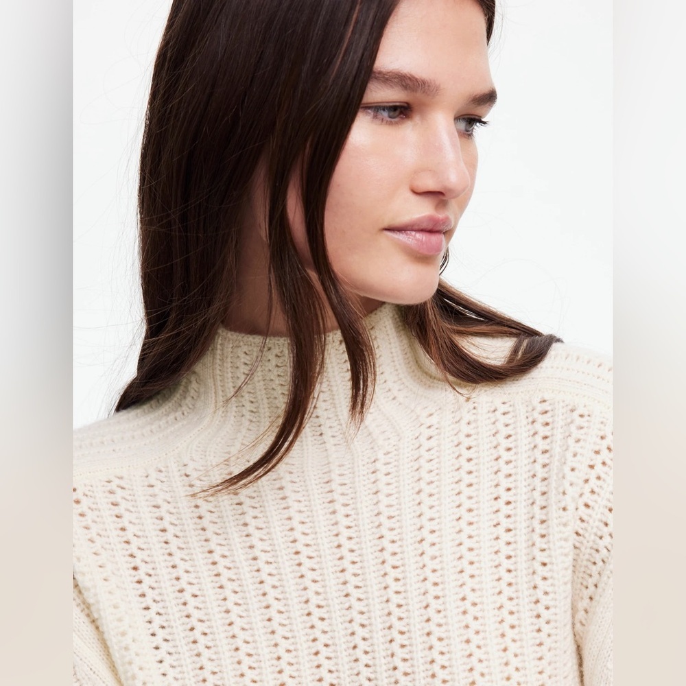 Madewell Pointelle-Stitch Mockneck Sweater in Heather Ivory - Picture 3 of 15